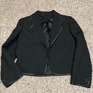 Vintage Women's Wool Black Blazer with Satin Trim - Size US M